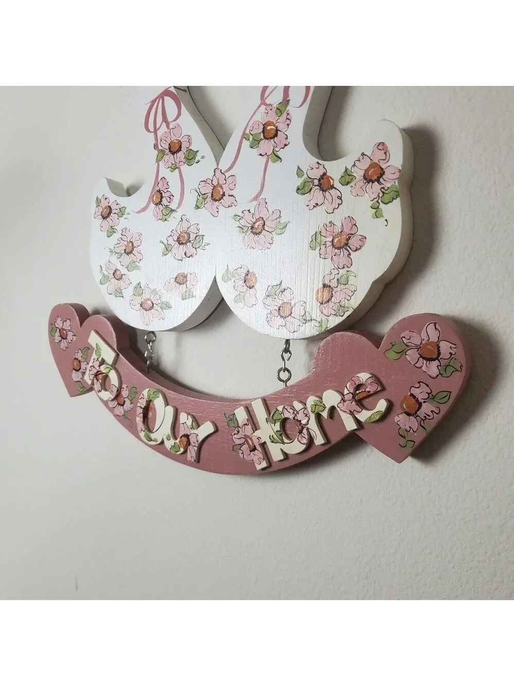 Floral Swan Wooden Wall Sign Pink Hues Hand Painted